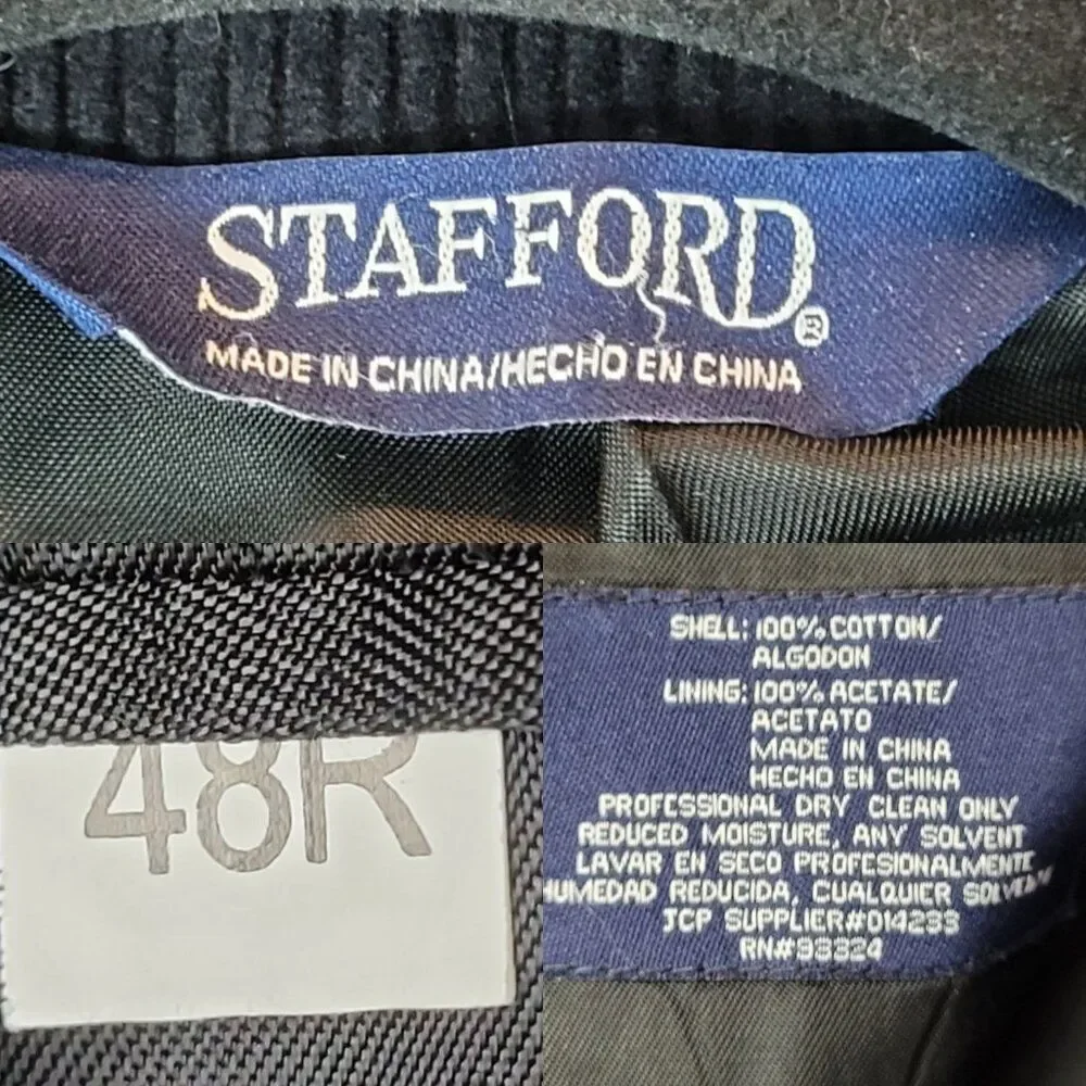 Stafford Mens 48R Corduroy Blazer Jacket Black Cotton Sports Coat Casual‎ Dressy